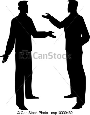 Vector Of Silhouette Of Two Men Talking Illustration   Silhouette Of