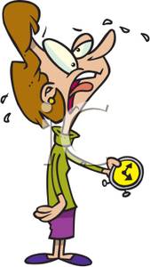 Woman Crying And Looking At An Alarm Clock Clipart Image