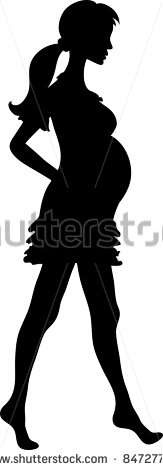 Youthful Pregnant Woman Silhouette With No Shoes On    Stock Photo