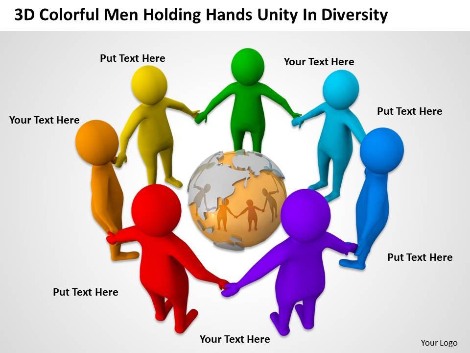 3d Colorful Men Holding Hands Unity In Diversity Ppt Graphics Icons    