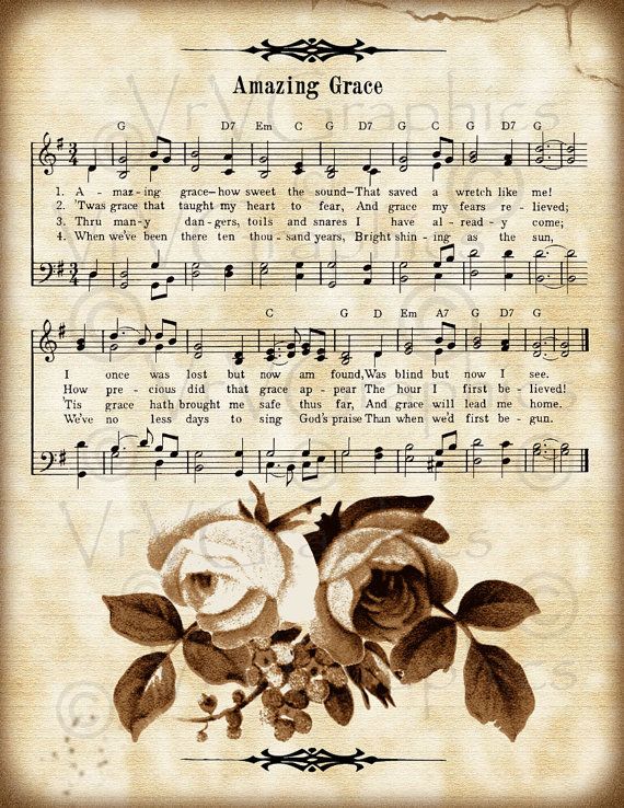 Amazing Grace And Roses Christian Sheet Music Hymn By Vrvgraphics  3