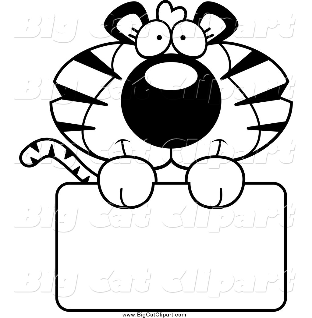 Big Cat Cartoon Vector Clipart Of A Black And White Tiger Holding A