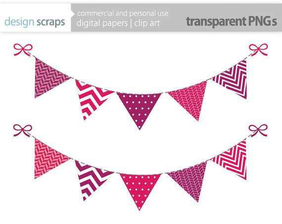     Clipart Chevron Commercial Use   Pink Fuchsia Purple Bunting Banner