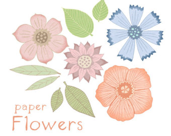 Digital Paper Flowers Set Of 4 Flowers With Leafs Pastel Flowers