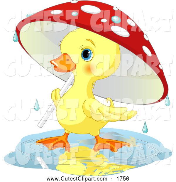 Duckling Strolling Under A Mushroom Umbrella On A Rainy Spring Day