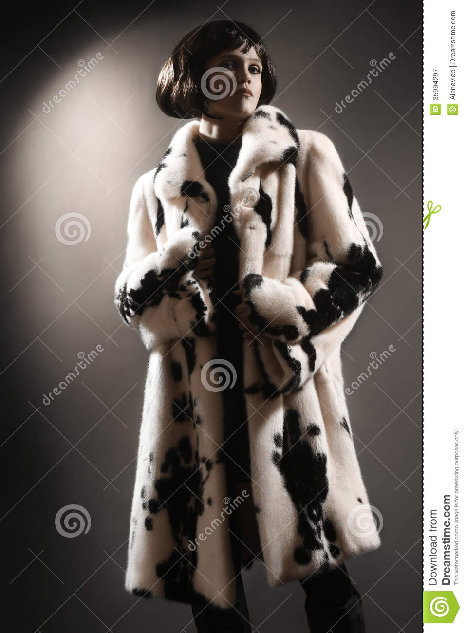 Fur Coat Winter Clothes Fashion  Woman In White Mink Spotty Fur Coat
