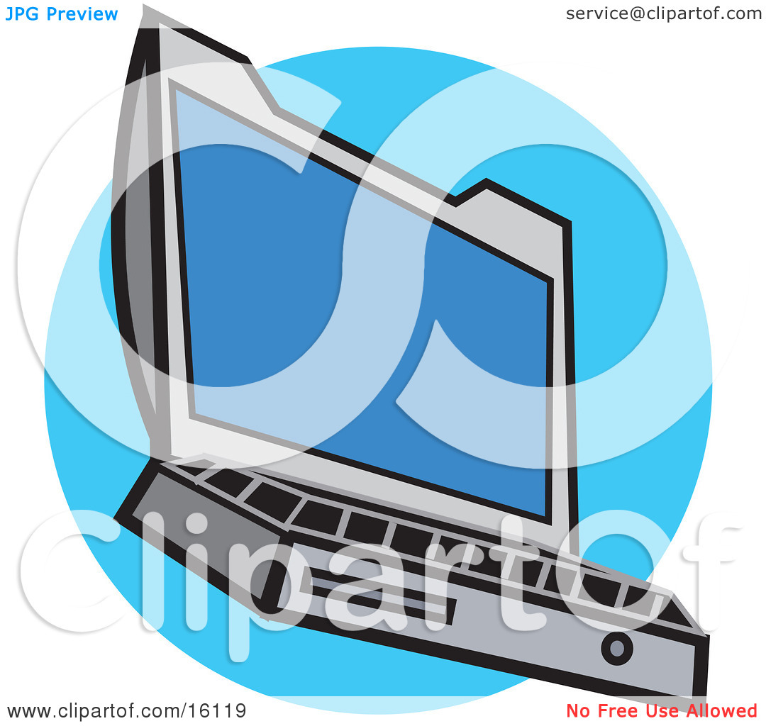 Gray Laptop Computer With A Blue Screen Clipart Illustration By Andy