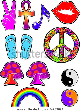Happy Hippie Set Of Flower Power Groovy Icons Vector Illustration Html
