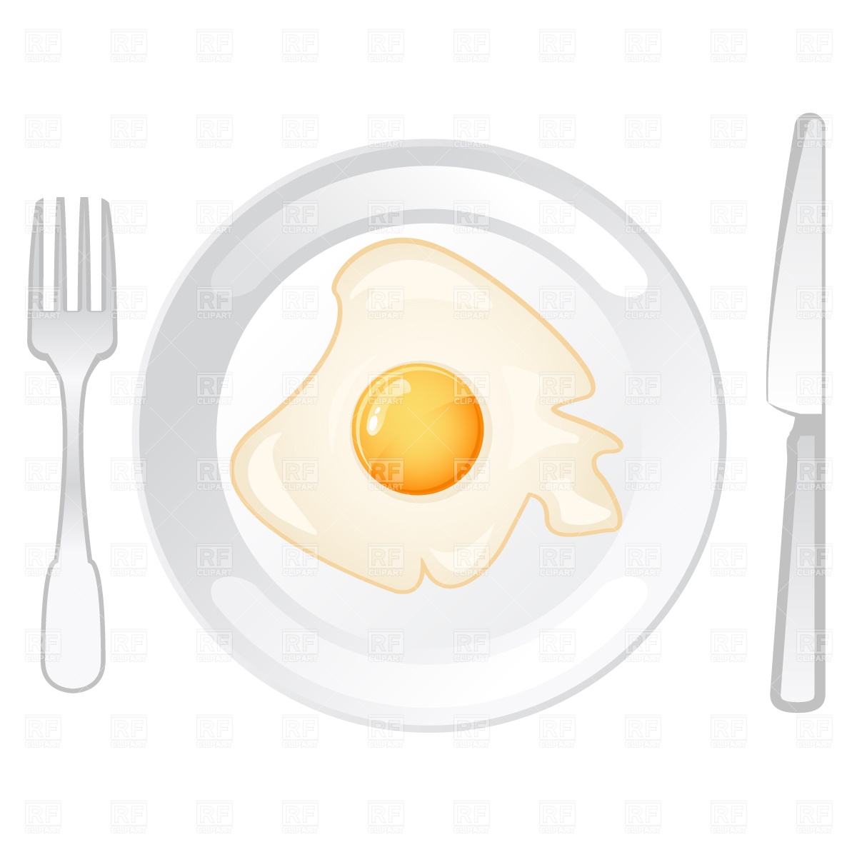 Plate With Fried Eggs Fork And Knife Download Royalty Free Vector    