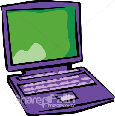 Purple Laptop With Green Screen   Christian Classroom Clipart