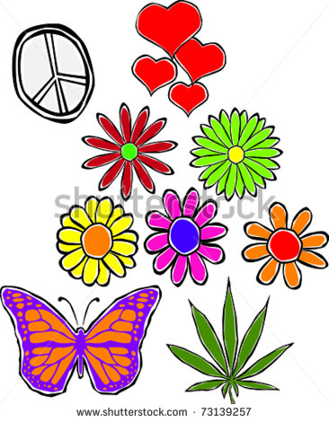 Retro Happy Hippie Set Of Flower Power Groovy Icons Vector
