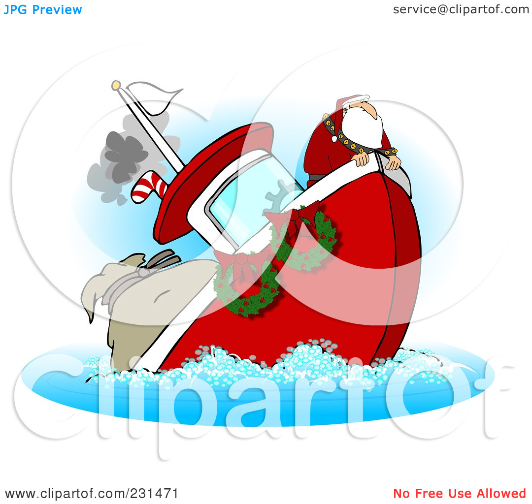 Rf  Clipart Illustration Of Santa On A Sinking Boat By Dennis Cox