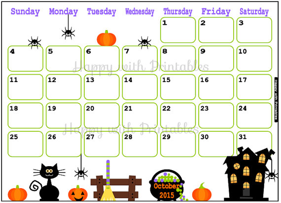 Sale 50  Off Printable Calendar October 2015   Halloween Planner   Diy