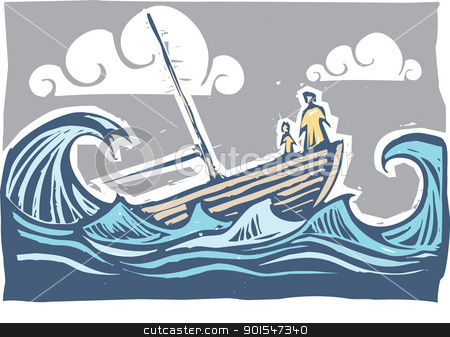 Sinking Boat  3 Stock Vector Clipart Boat With Woman And Child