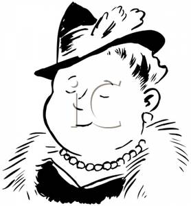 Woman Wearing A Hat Pearls And A Fur Coat   Royalty Free Clipart
