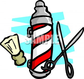      1018 0445 Barber Pole Shears And A Shaving Brush Clipart Image Jpg