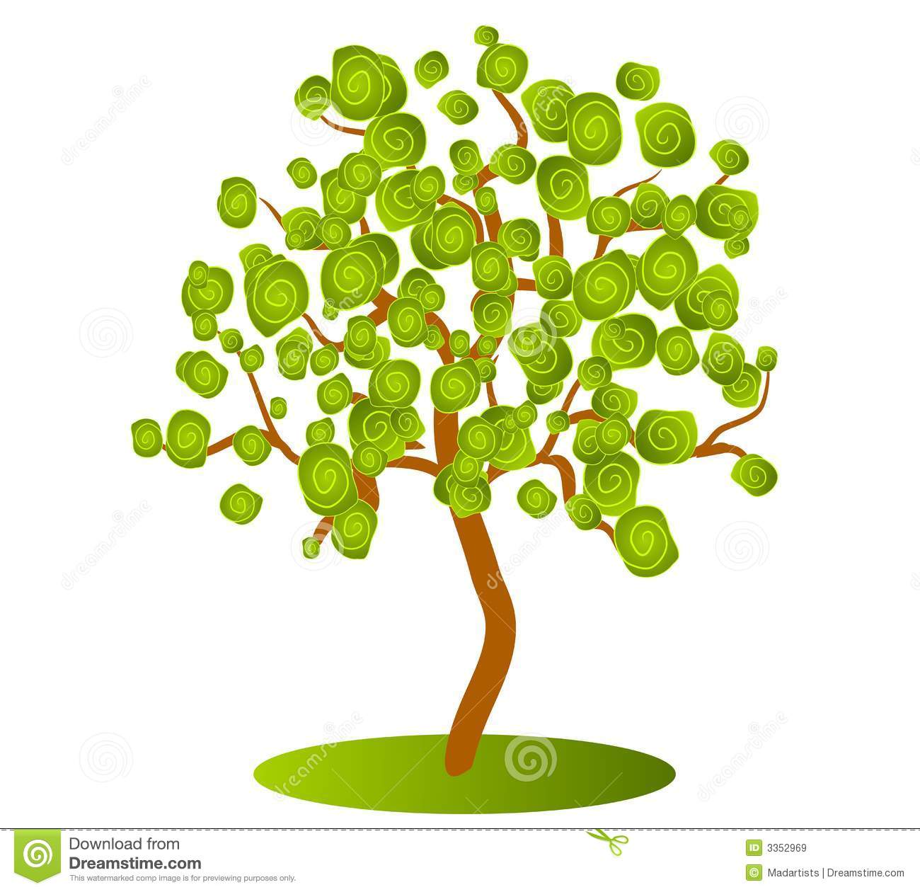 Clip Art Illustration Of An Abstract Looking Tree With Green Swirl