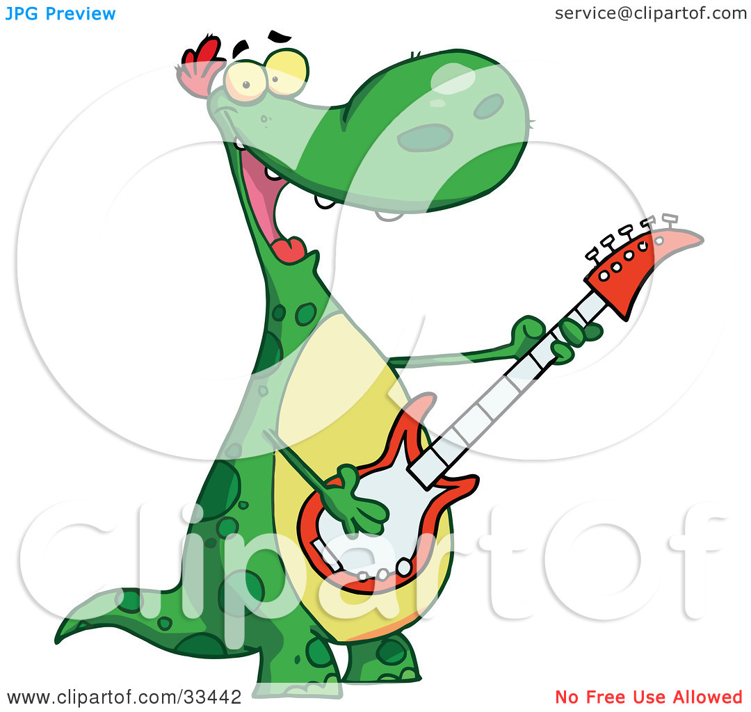 Clipart Illustration Of A Musical Green Dinosaur Rockin Out With A