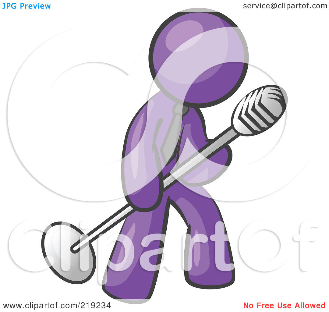 Clipart Illustration Of A Purple Man In A Tie Singing Songs On Stage