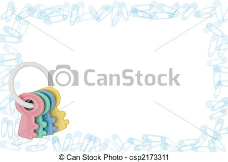 Clipart Of Diaper Pin Border And Rattle   Blue Diaper Pin Border And