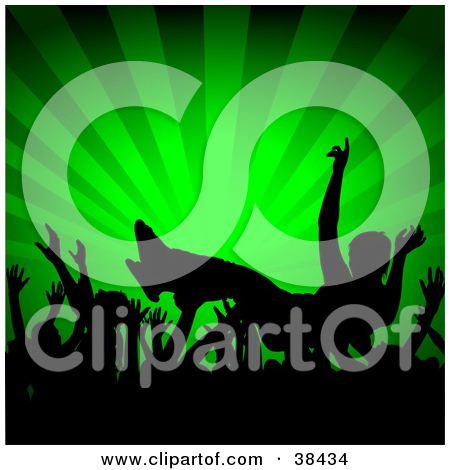 Clipart Silhouetted Crowd Dancing Under Circular Lights   Royalty Free