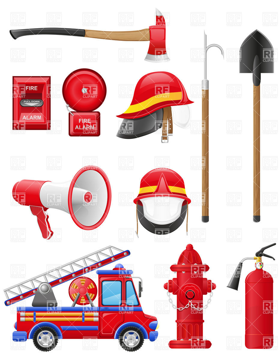 Fire Fighter Clip Art Set Icons Of Firefighting Equipment Objects