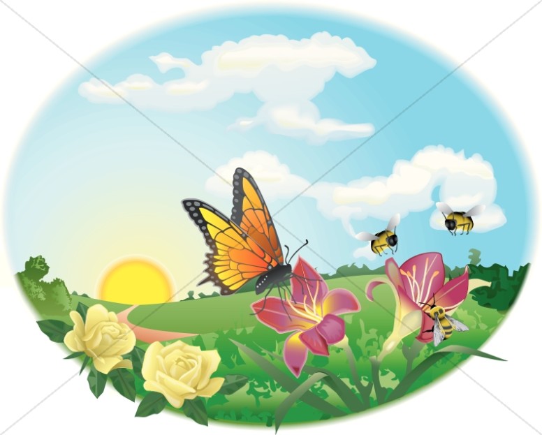 Spring Garden Scene   Butterfly Clipart