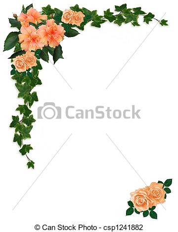 Stock Illustration   Ivy Hibiscus And Roses Floral
