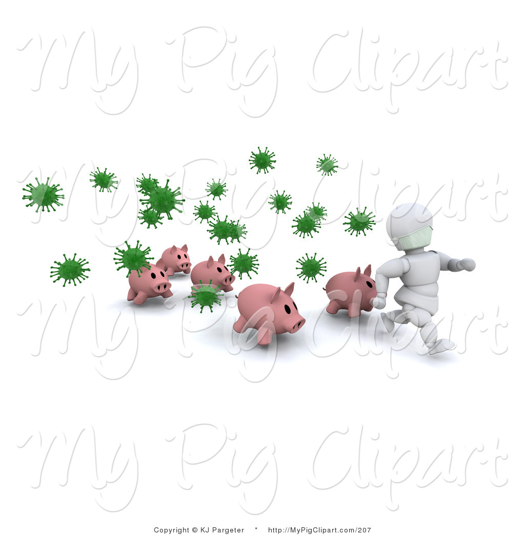 Swine Clipart Of A White Character Man And Pigs Running From Green