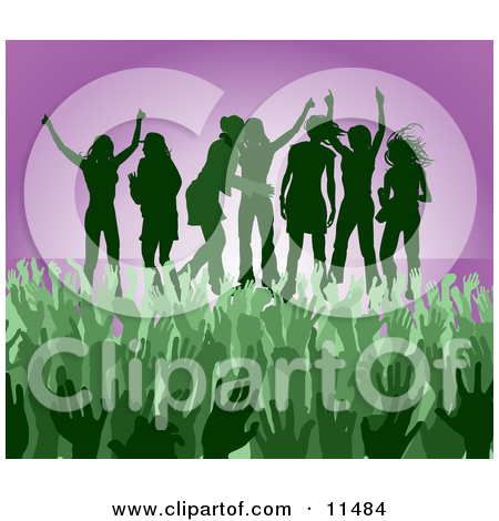 Their Arms And Celebrating On Stage At A Concert Clipart Illustration