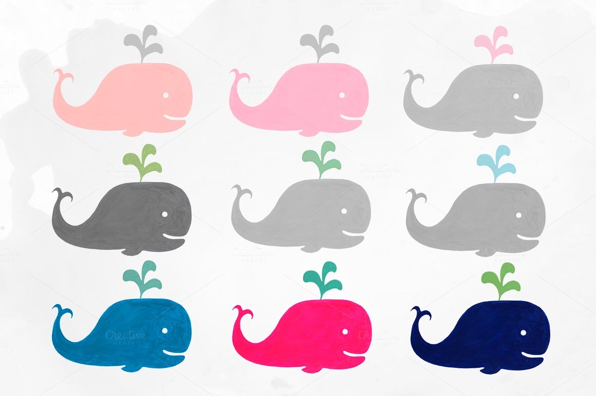 Baby Whales Watercolor Clipart   Illustrations On Creative Market