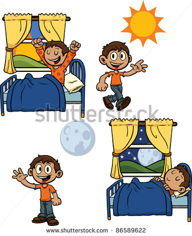 Cartoon Kid Waking Up And Going To Bed  All Elements Are In Separate
