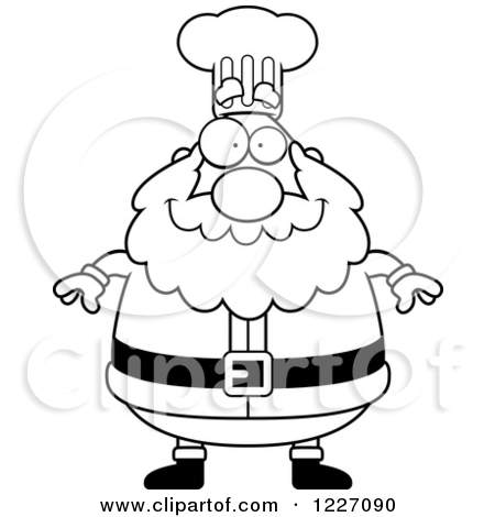 Clipart Of A Black And White Happy Chef Santa   Royalty Free Vector
