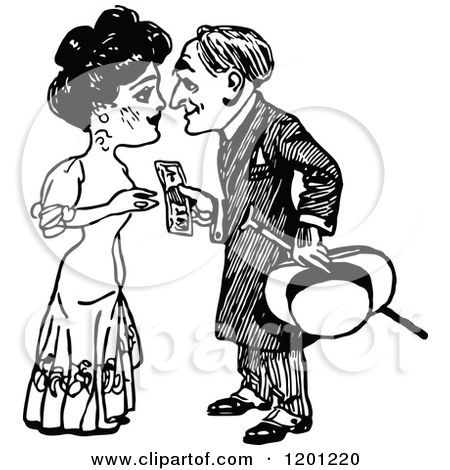 Clipart Of A Vintage Black And White Man Handing Money To A Lady