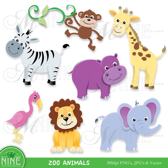 Digital Clipart Zoo Animals Clip Art Instant Download Elephant Lion