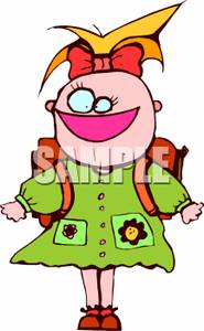 Goofy Grin On Her Face Wearing A Backpack   Royalty Free Clipart