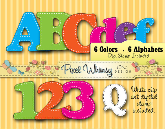 Alphabet Digital Stamp Clip Art   Bright Colors   6 Alphabets   6 77pp    