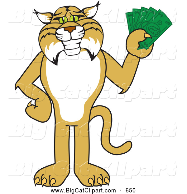 Bobcat Mascot Holding Cash Big Cat Clip Art Toons4biz