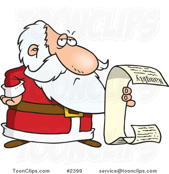 Cartoon Santa Reading His Naughty List  2399 By Ron Leishman
