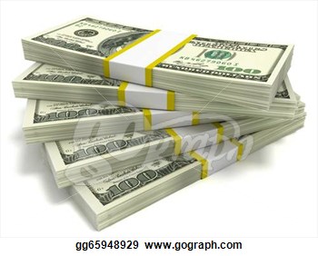 Clipart   Five Stacks Of Hundred Dollar Bills Close Up On A White    