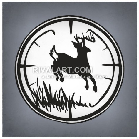 Clipart   Hunting Clipart   Black White Hunting Scope Shot Deer