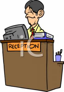 Clipart Of A Businessman Working At A Reception Desk