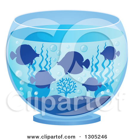 Clipart Of Silhouetted Pet Tang Fish In A Bowl   Royalty Free Vector    