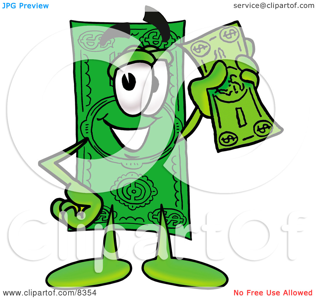 Clipart Picture Of A Dollar Bill Mascot Cartoon Character Holding A