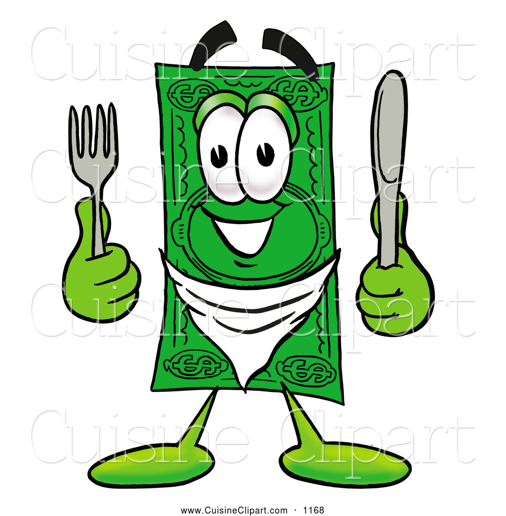 Cuisine Clipart Of A Cash Dollar Bill Mascot Cartoon Character Holding    