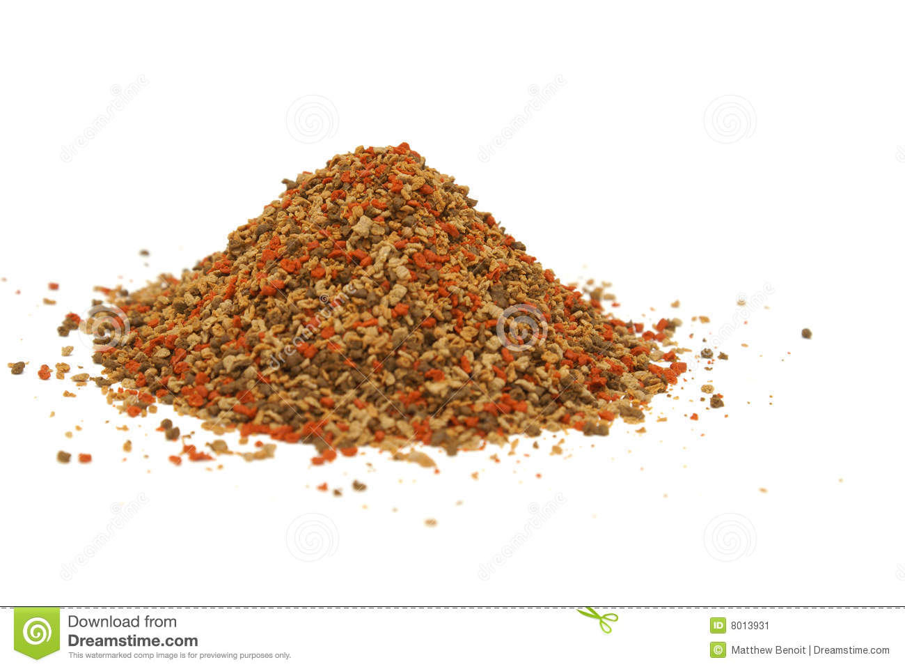 Heaping Pile Of Pet Fish Food On A White Background 