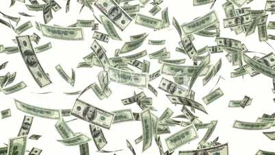 One Hundred Dollar Bills Falling Through Air  With Alpha Matte