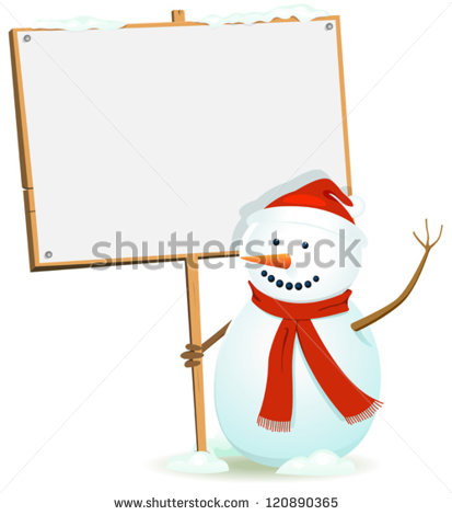 Santa Snowman Holding Wood Sign  Illustration Of A Cartoon Happy Santa