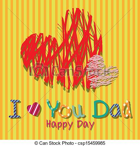 Vector Of I Love You Dad With Two Big Hearts On Special Yellow Lines    