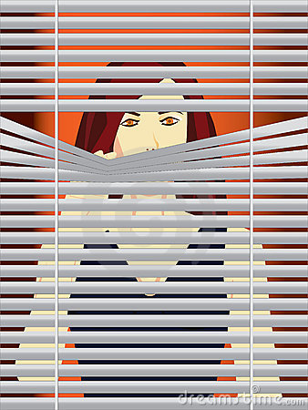 Woman Behind Blinds Royalty Free Stock Photo   Image  13364815